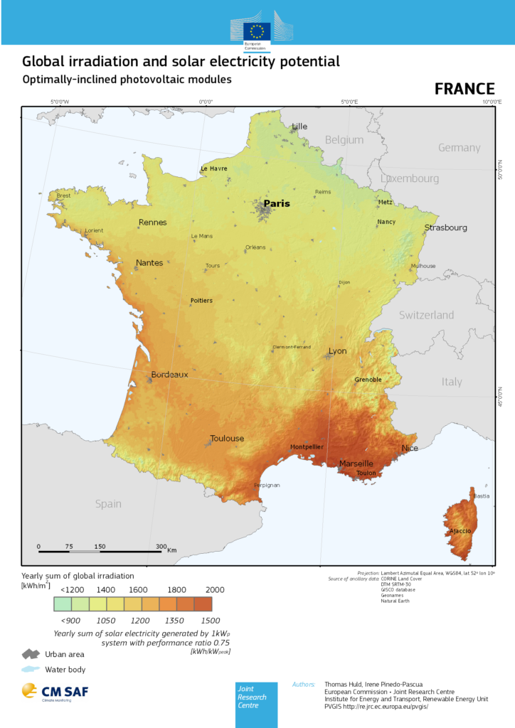 Carte de l'ensoleillement en France